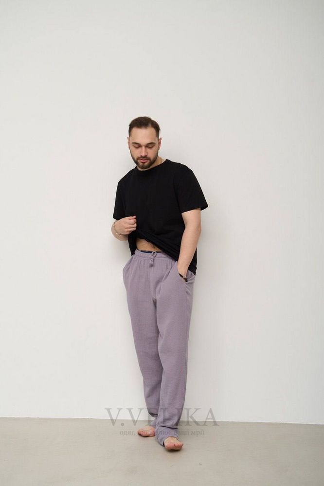 Чоловічі муслінові штани для дому і не тільки 123-23 сірий S 123-23 фото