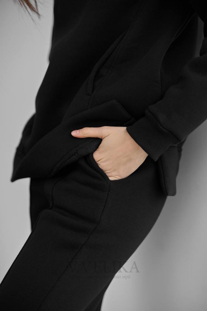 Спортивний костюм на флісі з подовженим худі 101-22 чорний XS/S 101-22 фото
